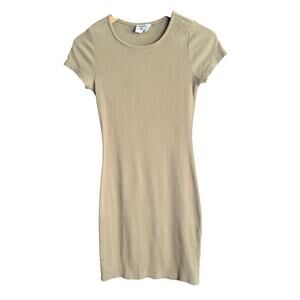 PRINCESS POLLY | Khaki / Green Ribbed Short Sleeve Casual Dress | Size 6